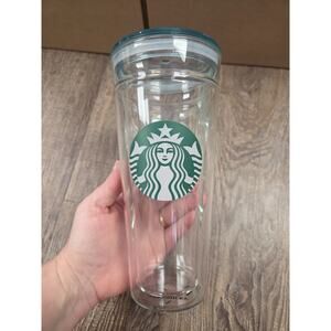 Starbucks Venti 20oz. Clear Glass Double Walled Glass Cold Cup Tumbler w/ Lid